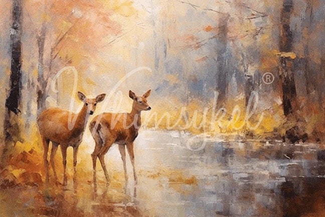 Whimsykel | Woodland Reflection | Decoupage Tissue Paper | 21"x29" | two deer on riverbank