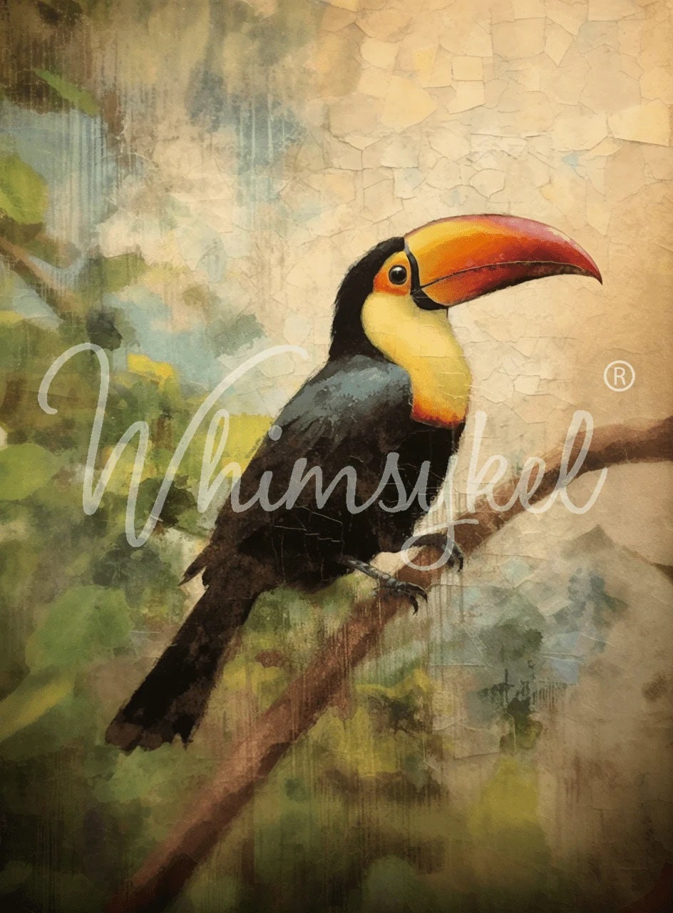 Whimsykel | Zazu the Toucan | Decoupage Tissue Paper | 21"x29" | toucan on branch