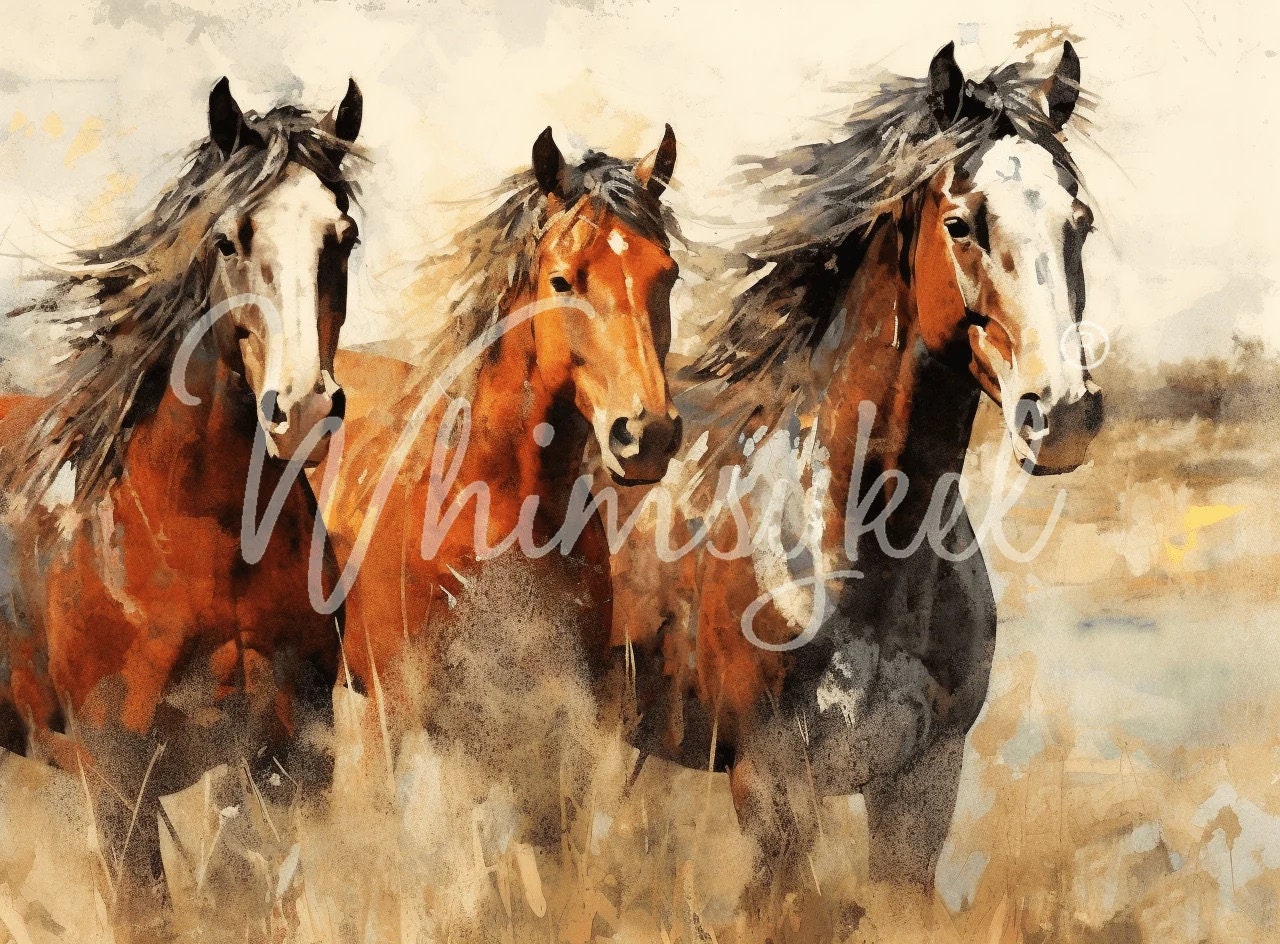 GRACEFUL STEEDS | Large Decoupage Tissue Paper | Furniture | Arts & Crafts | 21x29 or 14x20 | Whimsykel Designs | Three Galloping Horses