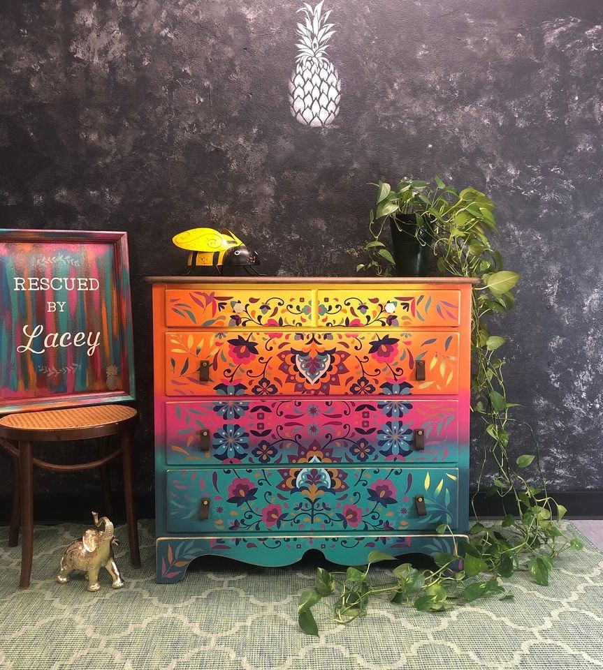 SOLD- Please do not purchase! Colorful Dresser - FREE SHIPPING - Hand Painted