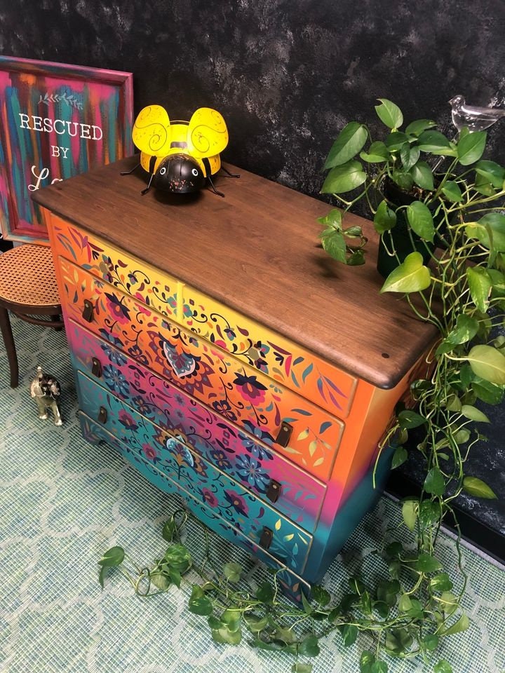SOLD- Please do not purchase! Colorful Dresser - FREE SHIPPING - Hand Painted