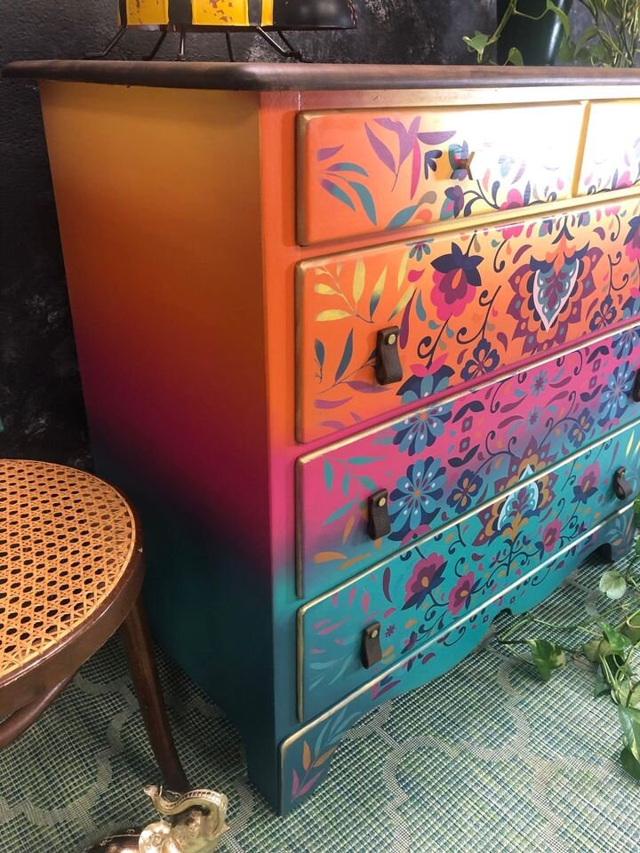 SOLD- Please do not purchase! Colorful Dresser - FREE SHIPPING - Hand Painted