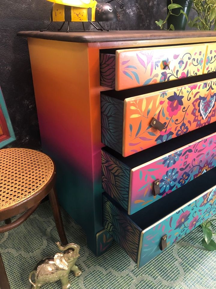 SOLD- Please do not purchase! Colorful Dresser - FREE SHIPPING - Hand Painted