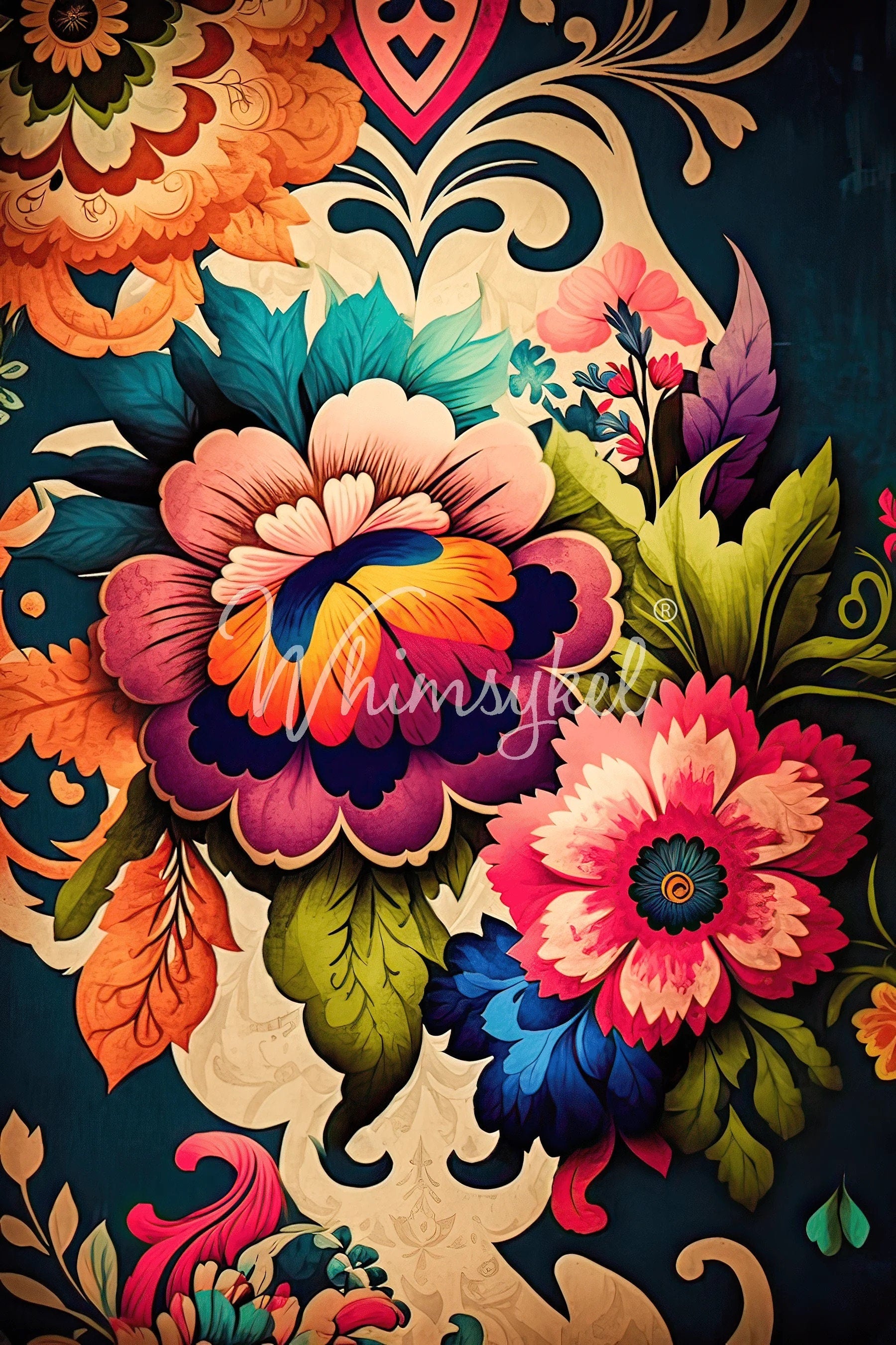 Whimsykel | Boho Flowers | Decoupage Tissue Paper | 14"x20" or 21"x29" | multiple flowers