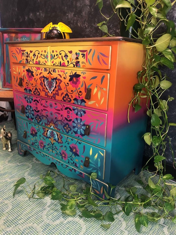SOLD- Please do not purchase! Colorful Dresser - FREE SHIPPING - Hand Painted