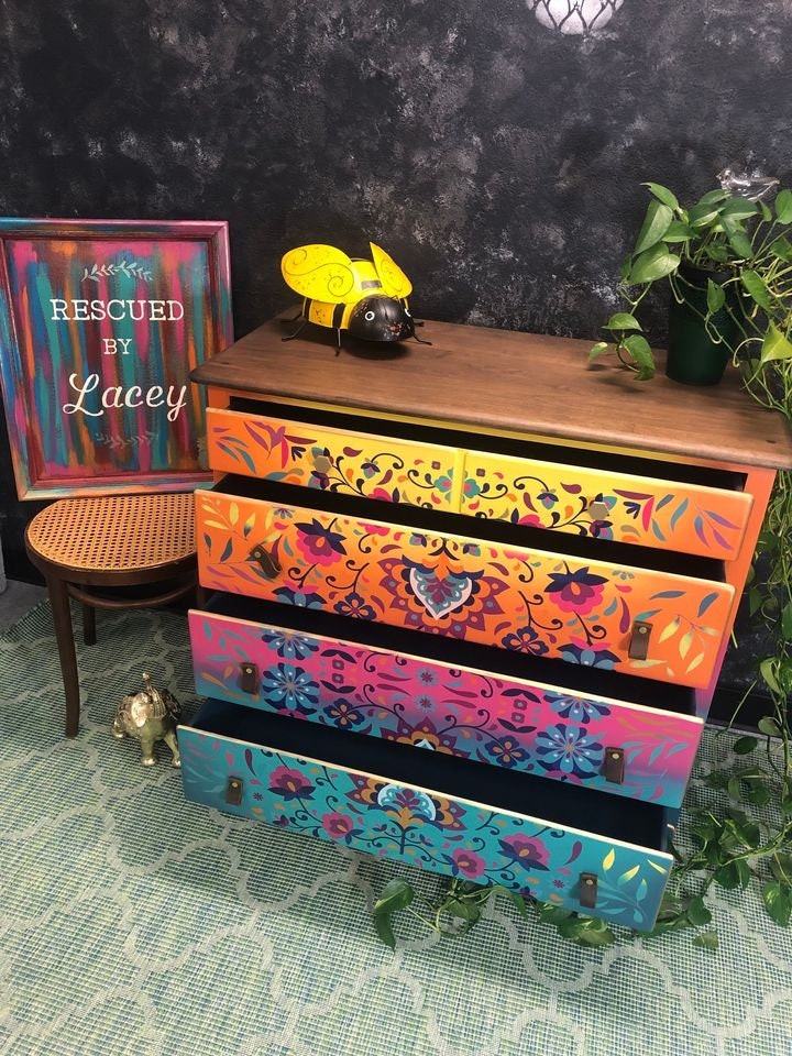 SOLD- Please do not purchase! Colorful Dresser - FREE SHIPPING - Hand Painted