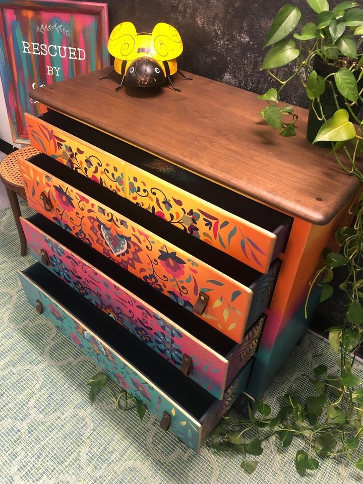 SOLD- Please do not purchase! Colorful Dresser - FREE SHIPPING - Hand Painted