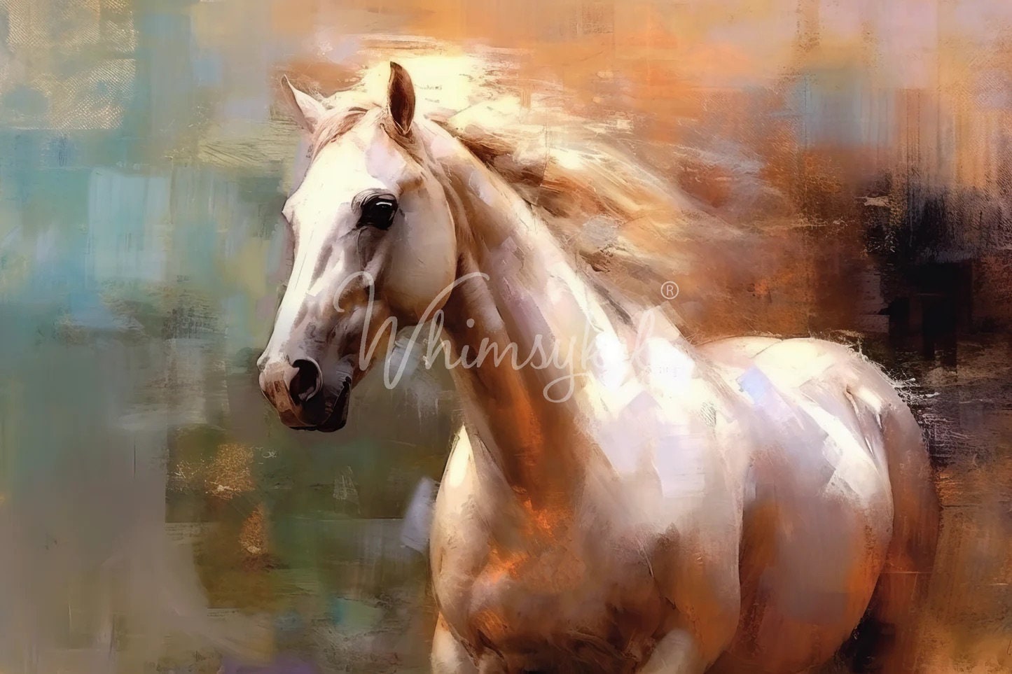 Stardust Large Decoupage Tissue Paper for Furniture 21x29 Whimsykel Designs Galloping Horse in front of Abstract Background