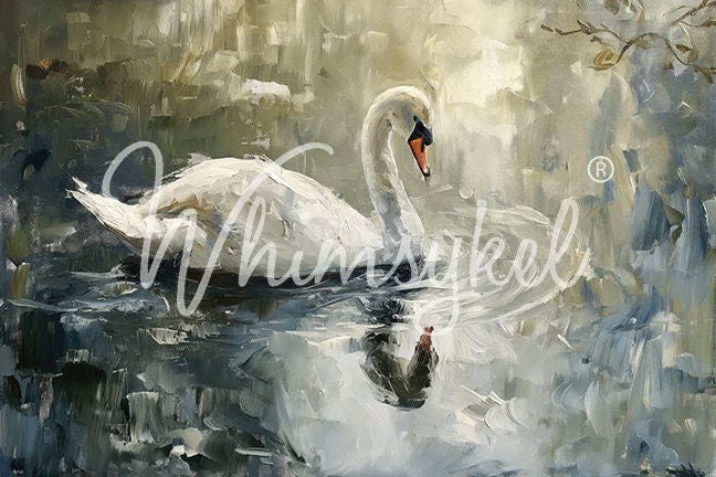 Whimsykel | Peaceful Swan | Decoupage Tissue Paper | 21"x29" or 14"x20" | swan on the water