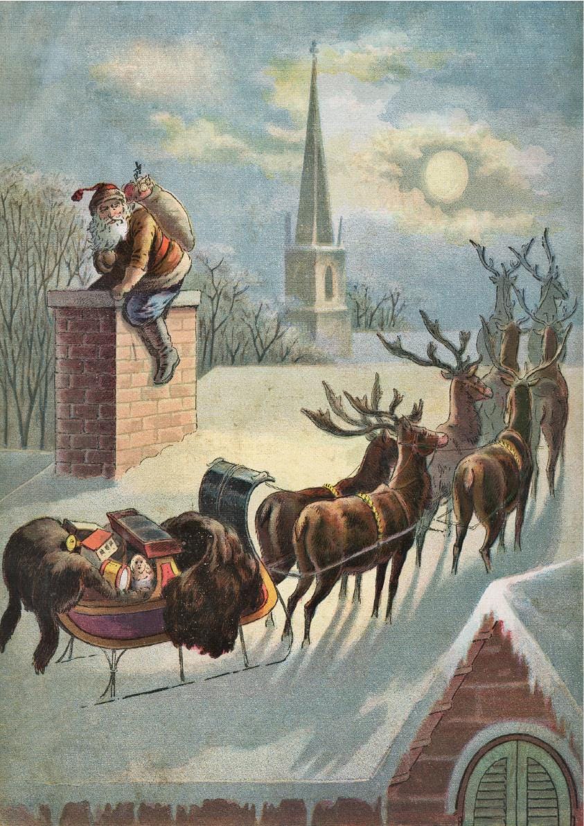 SANTA ON the ROOFTOP -| A3- 11.7 x 16.54 inches | Rice Decoupage Paper | Furniture | Crafts | Art  Santa and Reindeer on the roof