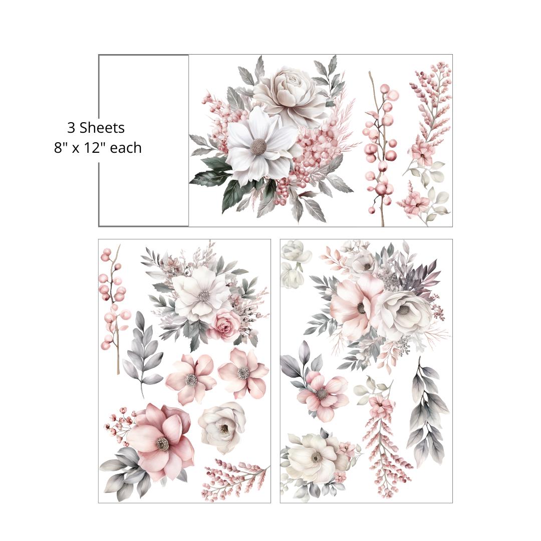 TEA PARTY BOUQUET | Mid Transfer for Furniture | Dixie Belle Paint | 3 Sheets - 8" x 12" each | flowers and stems
