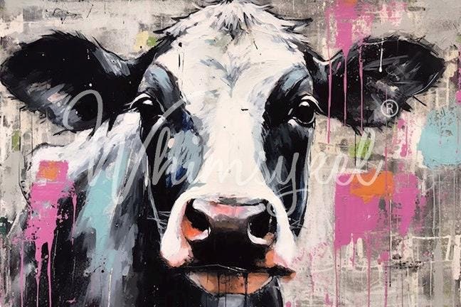 Whimsykel | Moonique | Decoupage Tissue Paper | 21"x29" | cow on abstract background