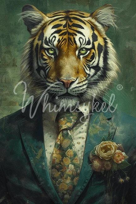 Whimsykel | Sebastian Tiger | Decoupage Tissue Paper | 21"x29" | tiger in suit