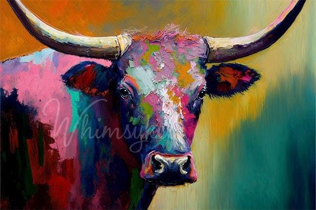 DOTTIE-LONGHORN | Large Decoupage Tissue Paper for Furniture | Arts & Crafts | 21x29 | Whimsykel Designs | Longhorn on Colorful Background