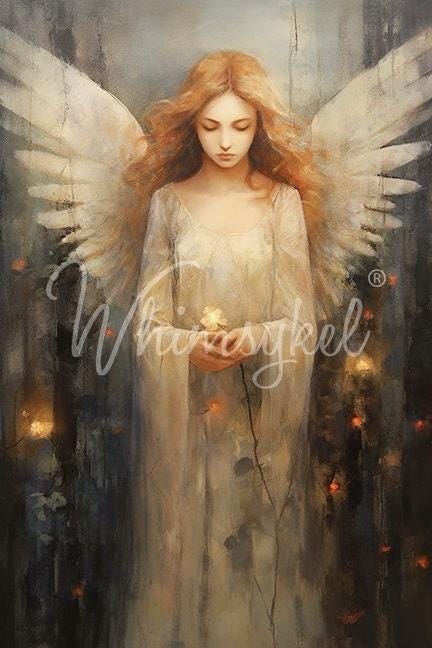 Whimsykel | Angelic Contemplation | Decoupage Tissue Paper | 21"x29" | angelic girl in quiet contemplation