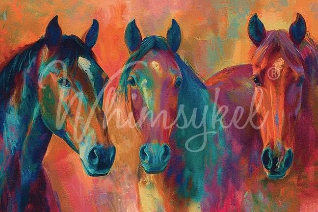 Whimsykel | Electric Trio | Decoupage Tissue Paper | 21"x29" | three horses in field