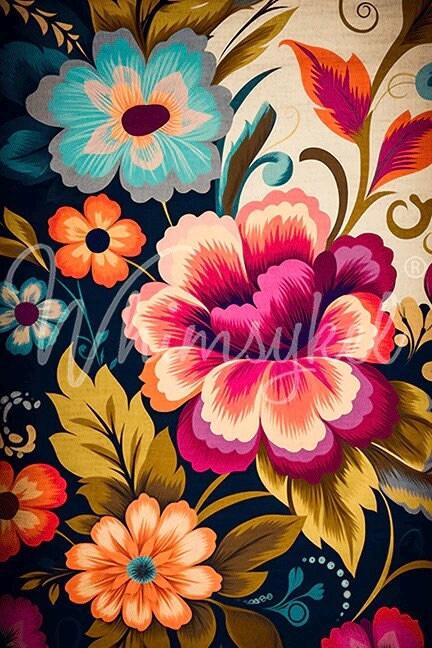 Whimsykel | Boho Flowers Duet | Decoupage Tissue Paper | 21"x29" | colorful vibrant florals