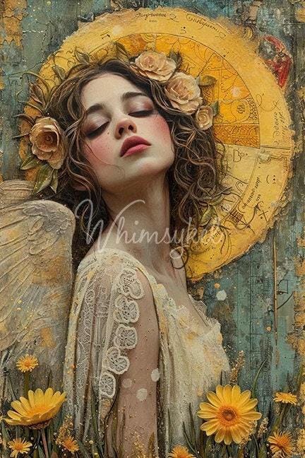 Celestial Gaze Large Decoupage Tissue Paper for Furniture 21x29 Whimsykel Designs Woman with Wings