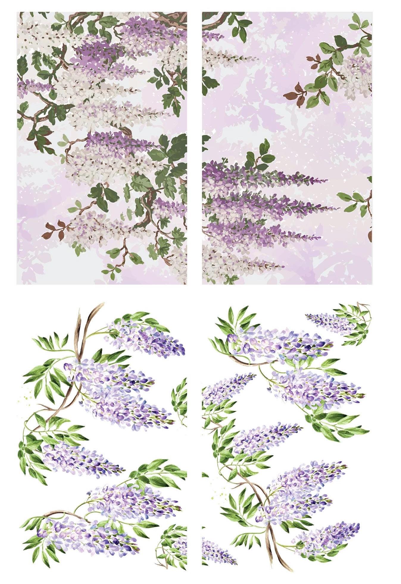 WISTERIA SPRING | Retired | Large Transfer | Dixie Belle Paint | wisteria on clear and purple background