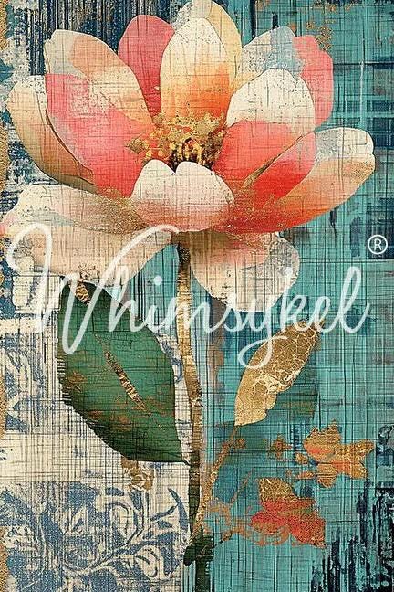 Whimsykel | Faded Luxe | Decoupage Tissue Paper | 21"x29" | blue and gold with large flower