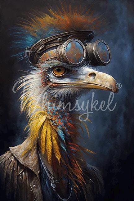 Whimsykel | Willie | Decoupage Tissue Paper | 21"x29" | ostrich in top hat and goggles