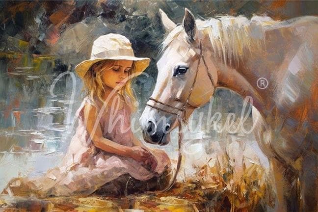 Riverbank Rendezvous Large Decoupage Tissue Paper for Furniture 21x29 Whimsykel Designs Young Girl and Horse on Riverbank