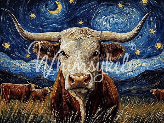 GALAXY GRAZING | Large Decoupage Tissue Paper for Furniture | Arts & Crafts | 21x29 | Whimsykel Designs | longhorn on starry background