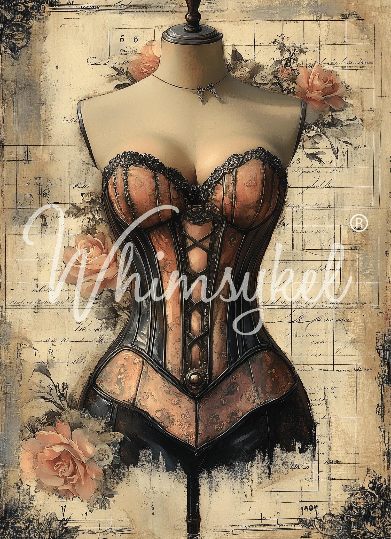 LACED in TIME | Large Decoupage Tissue Paper for Furniture | 21x29 Whimsykel Designs | steampunk corset