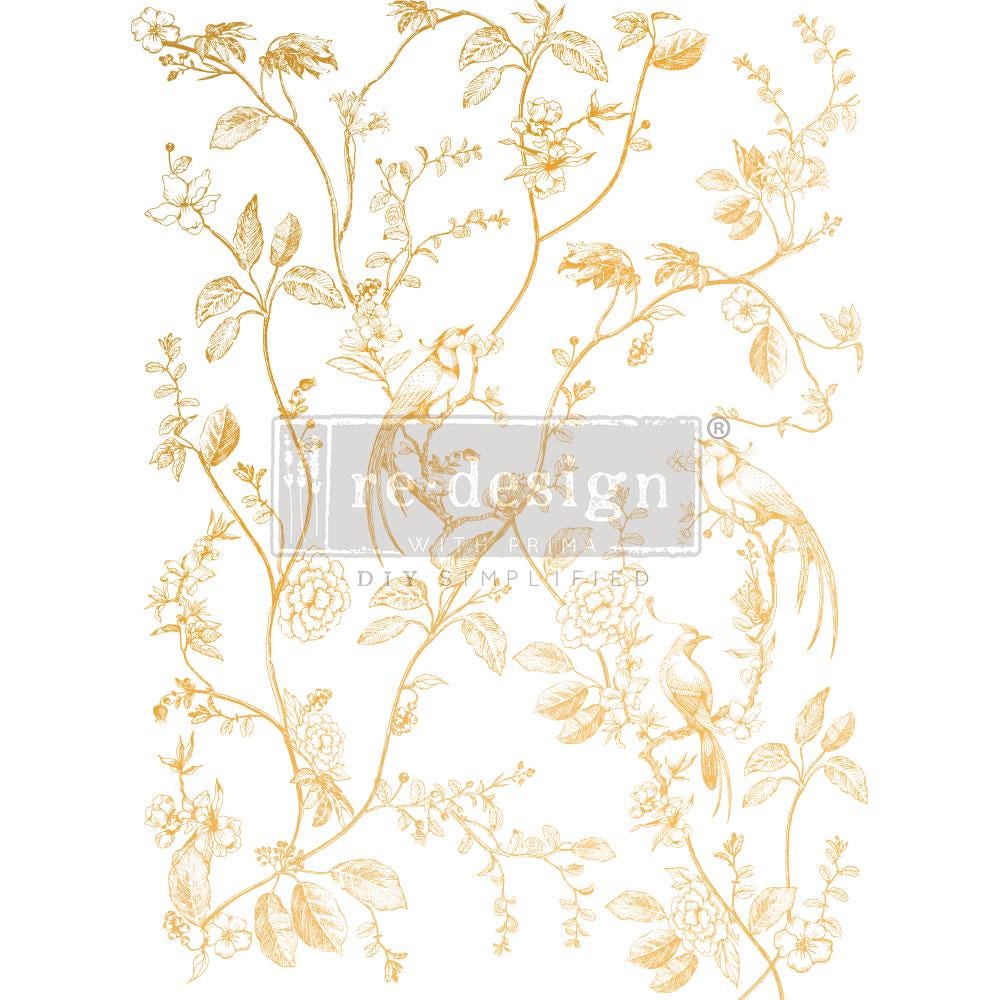 A BIRD SONG | Decor Transfers | Redesign With Prima | Gold Foil | Rub on Transfers | Furniture | Arts & Crafts | 18"X24", cut into 2 sheets