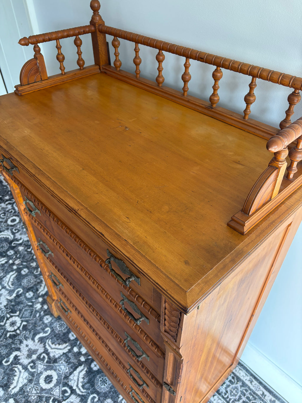 Exceptional Antique Eastlake Boarding House Dresser c.1885 | Rare Original Locking Mechanism | Victorian Collector's Piece (Shipping Included)