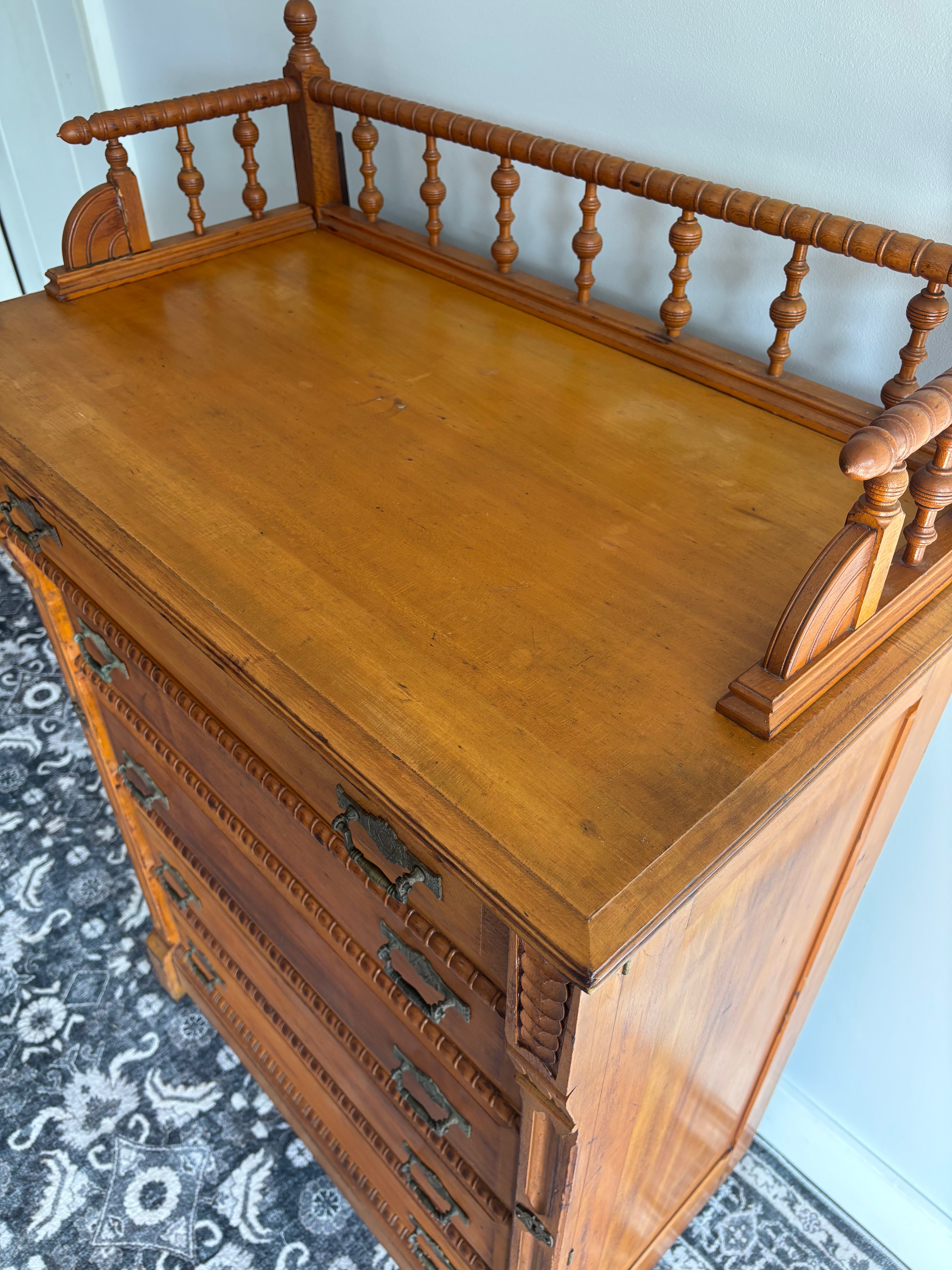 Exceptional Antique Eastlake Boarding House Dresser c.1885 | Rare Original Locking Mechanism | Victorian Collector's Piece (Shipping Included)