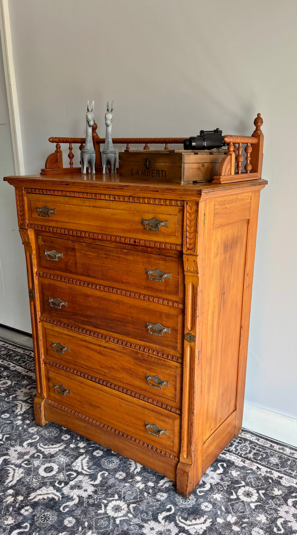 Exceptional Antique Eastlake Boarding House Dresser c.1885 | Rare Original Locking Mechanism | Victorian Collector's Piece (Shipping Included)
