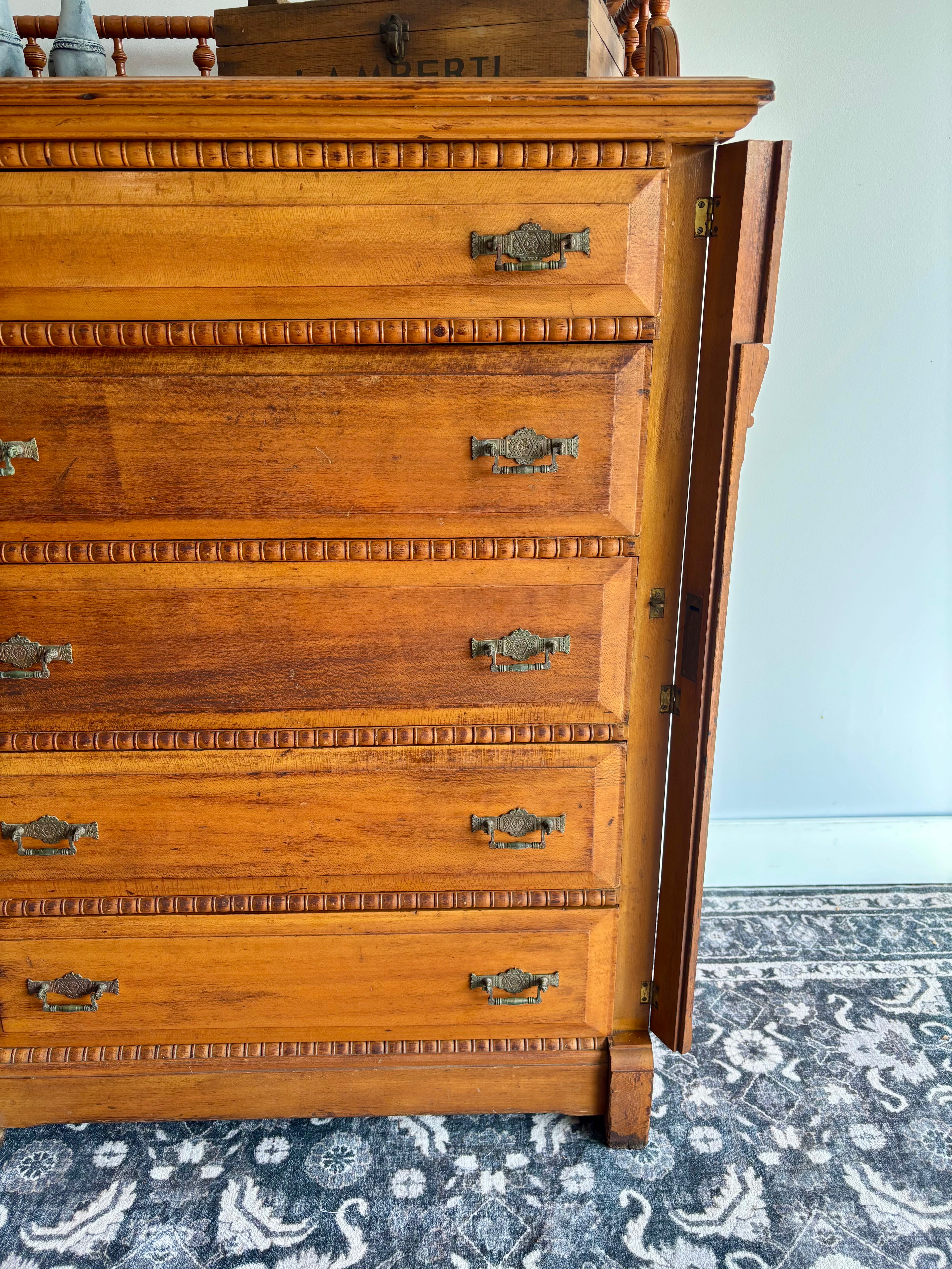 Exceptional Antique Eastlake Boarding House Dresser c.1885 | Rare Original Locking Mechanism | Victorian Collector's Piece (Shipping Included)