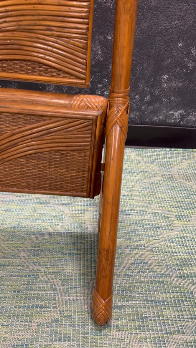 Vintage Sunburst Rattan Bedroom Suite – 5-Piece Cane Furniture Set with Lighted Terrarium Dresser, Headboard, Nightstands, Dresser & Cheval Mirror (1970s Coastal Boho)