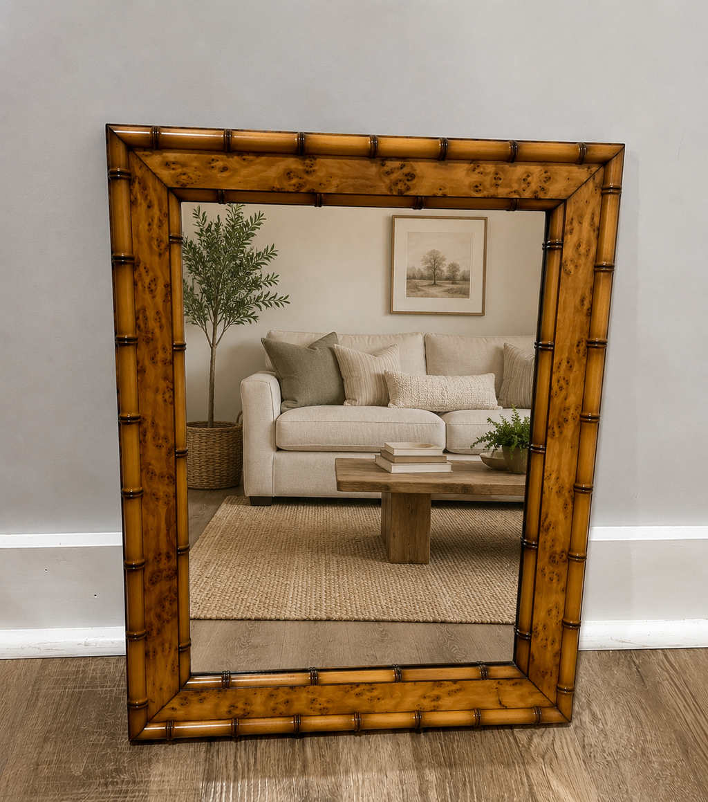 Rare Aesthetic Movement Faux Bamboo Bird's-Eye Maple Partial Bedroom Suite | Secretary Desk, Chair, Mirror & Twin Bed | Attributed to R.J. Horner | c. 1885–1895