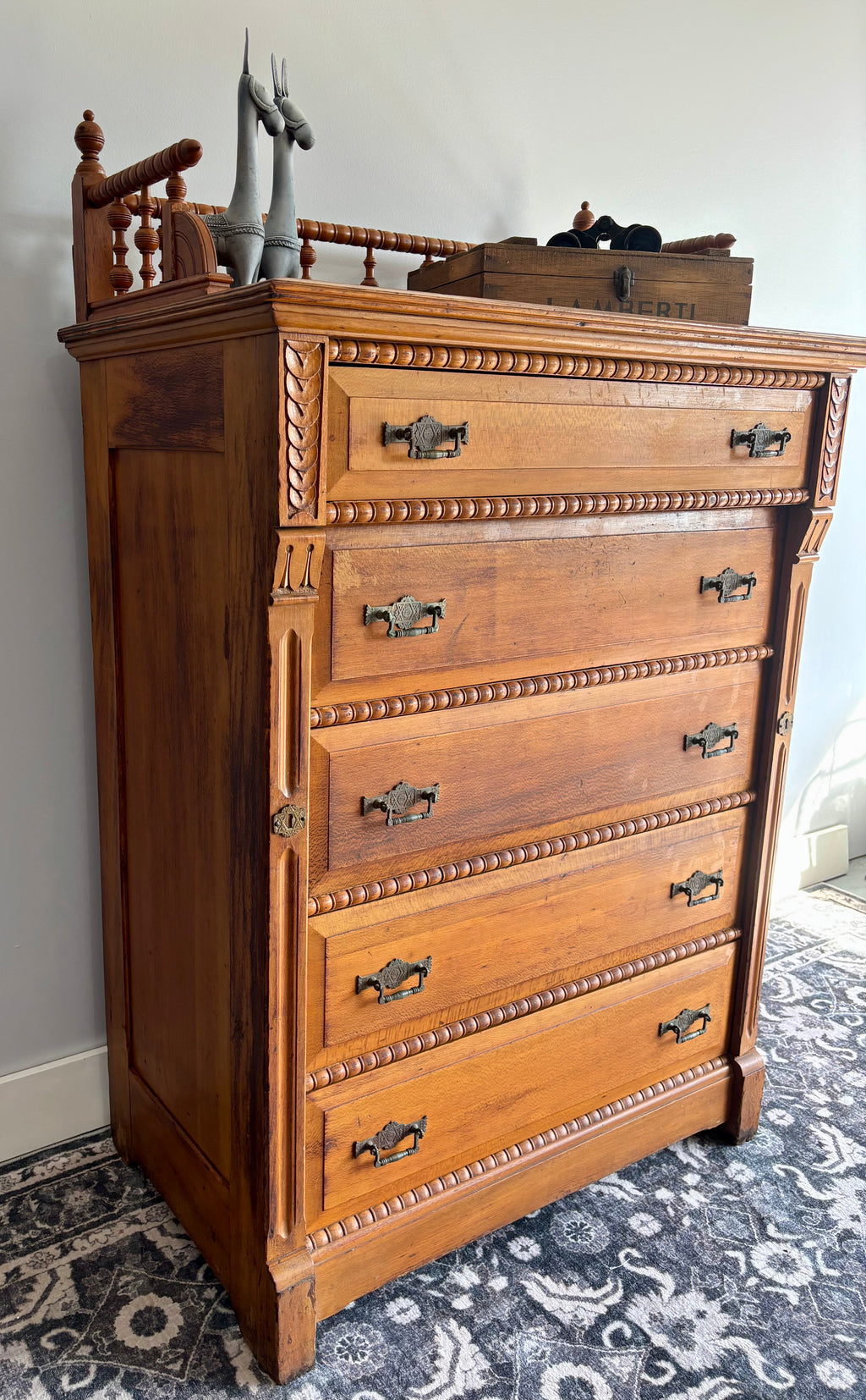 Exceptional Antique Eastlake Boarding House Dresser c.1885 | Rare Original Locking Mechanism | Victorian Collector's Piece (Shipping Included)