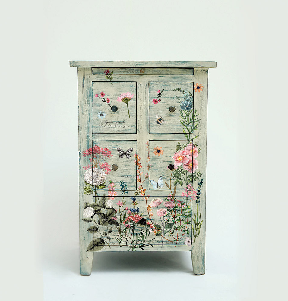 Botanical Paradise | Small Transfers | Redesign With Prima | Rub on Transfers for Furniture and Crafts | 3 sheets- 6"x12" | butterflies bees and florals