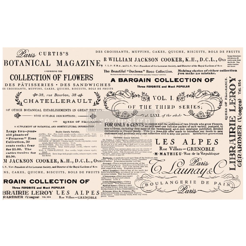 Floral Text | Decoupage Tissue Paper | 19"x30" | Redesign with Prima