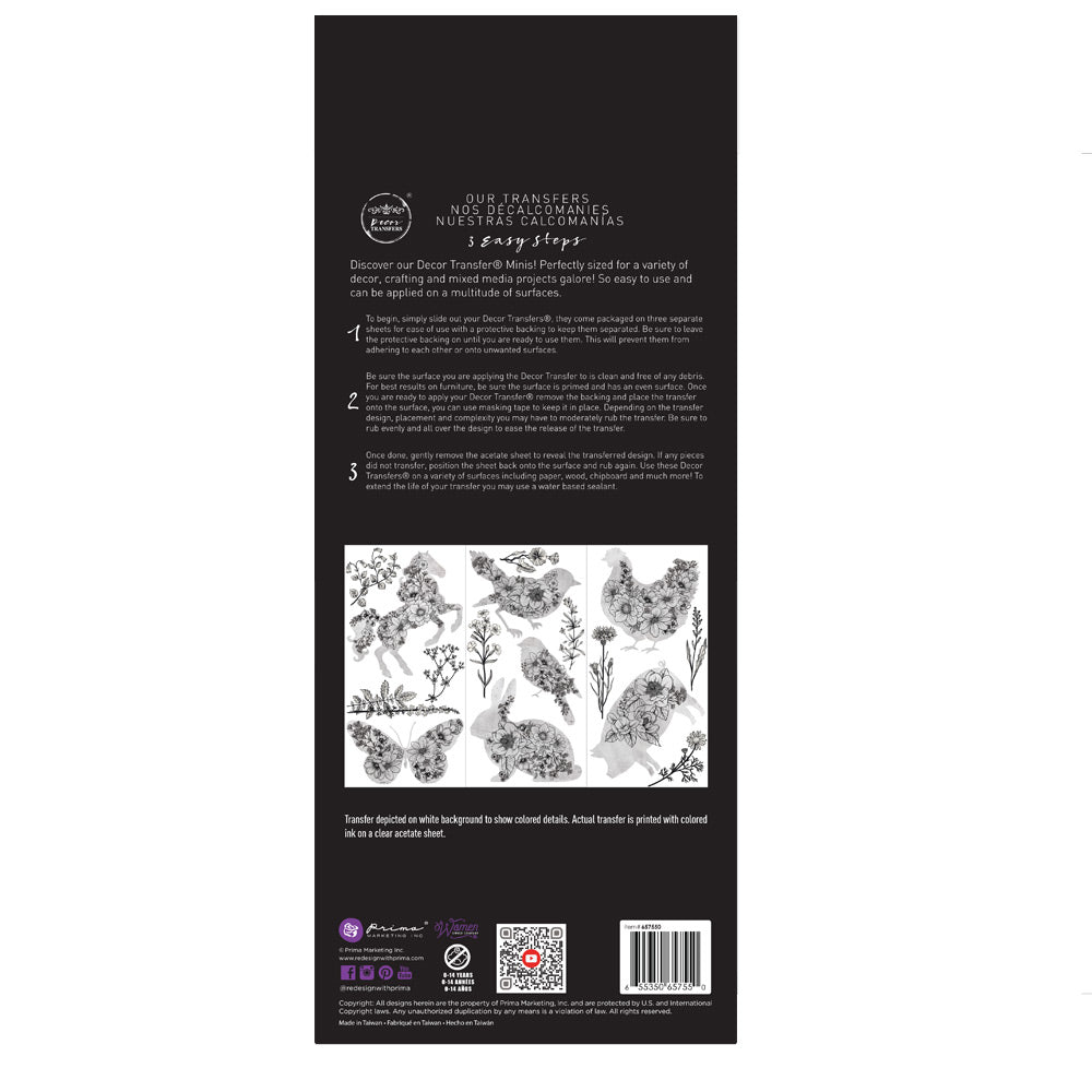 Scribbled Animals | Small Transfers | Redesign With Prima | Rub on Transfers for Furniture and Crafts | 3 sheets- 6"x12"