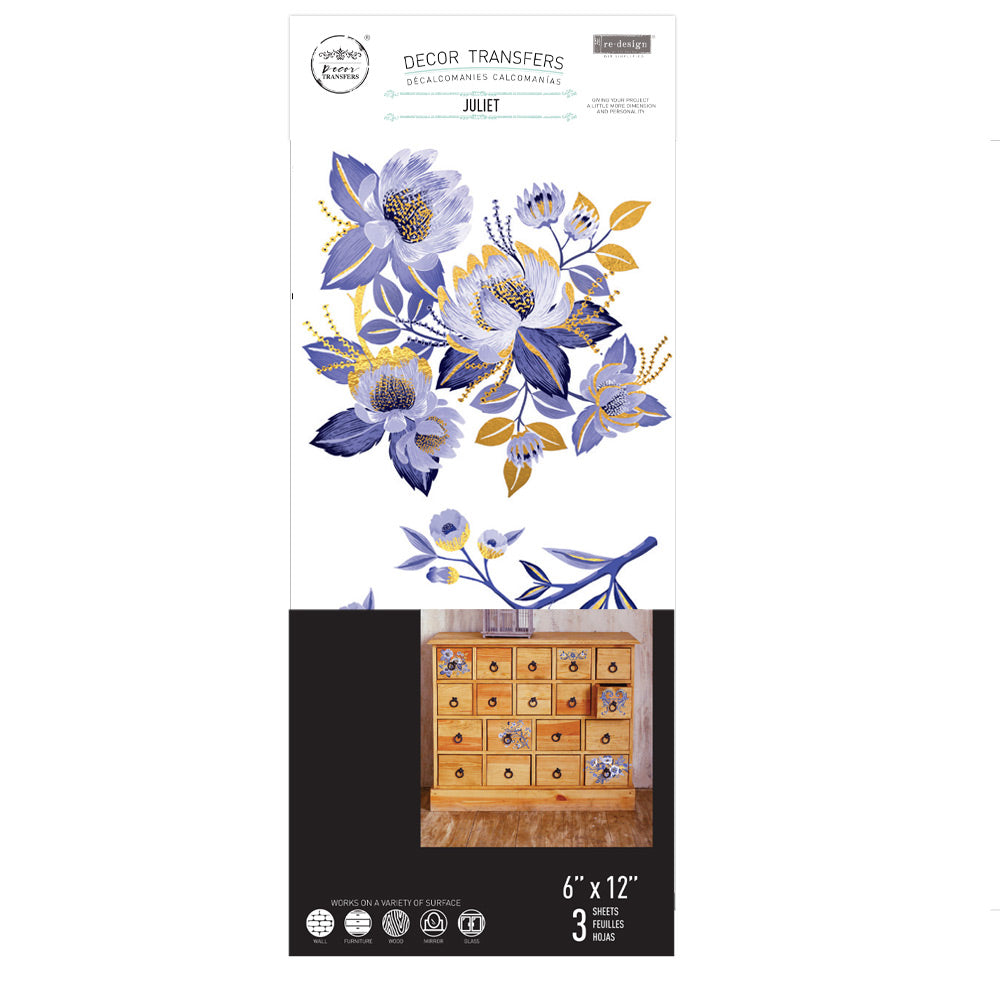 JULIET | Small Transfers | Redesign With Prima | Rub on Transfers for Furniture and Crafts | 3 sheets- 6"x12" | florals and birds