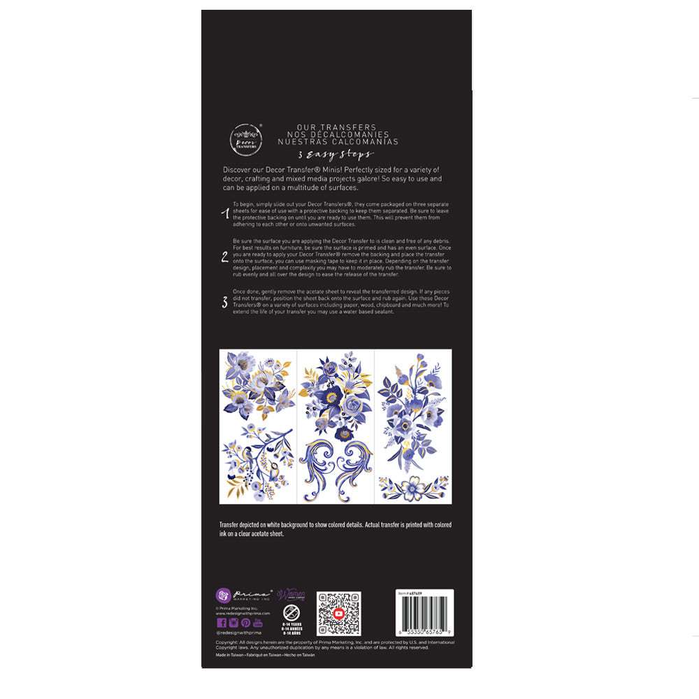 JULIET | Small Transfers | Redesign With Prima | Rub on Transfers for Furniture and Crafts | 3 sheets- 6"x12" | florals and birds