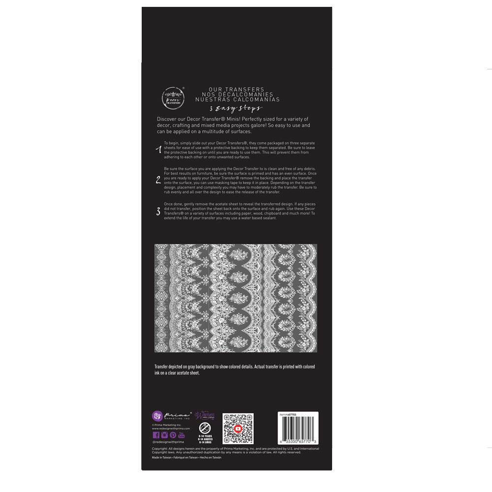 VINTAGE WALLPAPER | Small Transfers | Redesign With Prima | Rub on Transfers for Furniture and Crafts | 3 sheets- 6"x12" | french lace