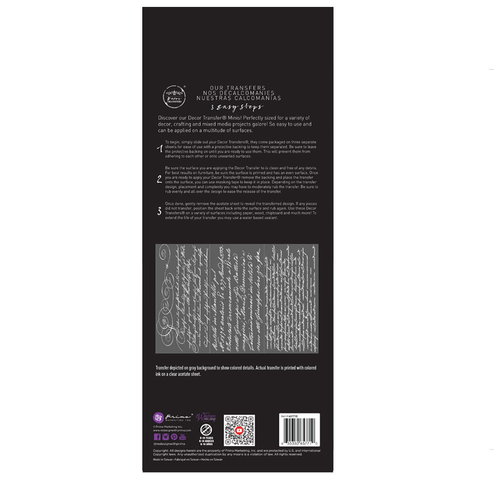 SECRET LETTER ll | Small Transfers | Redesign With Prima | Rub on Transfers for Furniture and Crafts | 3 sheets- 6"x12" | vintage cursive