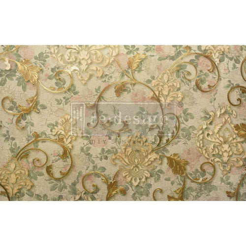 Chapelle Royale | Decoupage Tissue Paper | 19.5"x30" | Redesign with Prima | decadent swirls, distressed fleur de lis, and a soft floral background Redesign with Prima