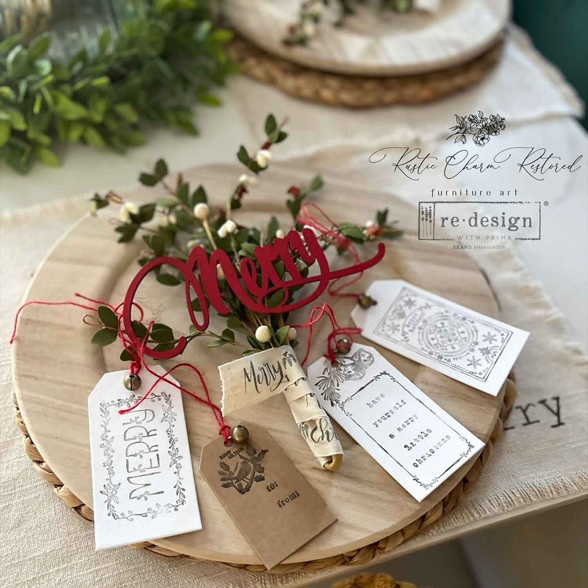 Christmas Chipboard Tags | 6 Tags + 6 Bells & Twine | ReDesign with Prima