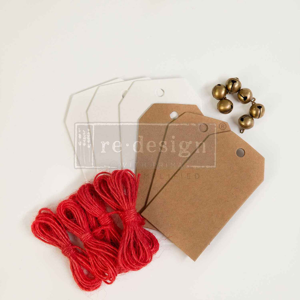 Christmas Chipboard Tags | 6 Tags + 6 Bells & Twine | ReDesign with Prima
