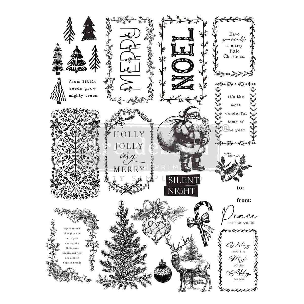 Merry and Bright Tags | Décor Clear Stamp – 1 Sheet, 8.5" x 11" | ReDesign with Prima