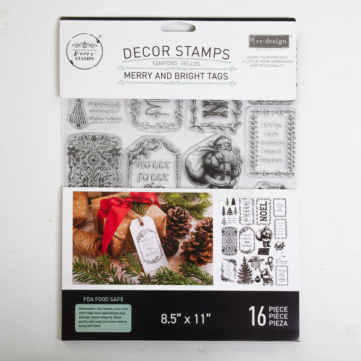 Merry and Bright Tags | Décor Clear Stamp – 1 Sheet, 8.5" x 11" | ReDesign with Prima