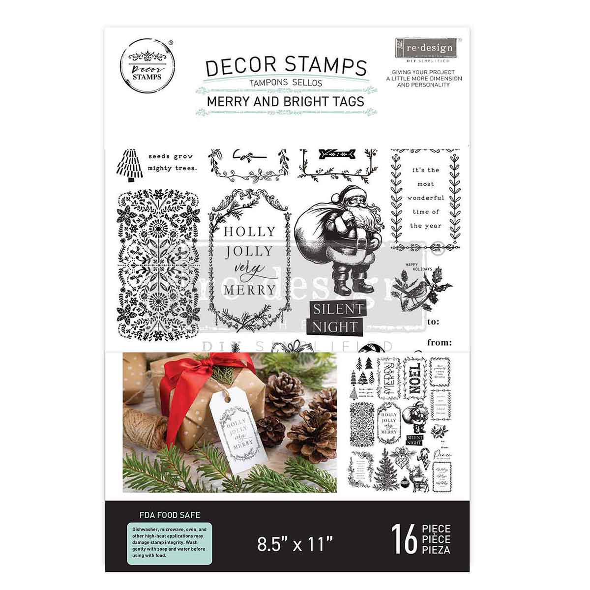 Merry and Bright Tags | Décor Clear Stamp – 1 Sheet, 8.5" x 11" | ReDesign with Prima