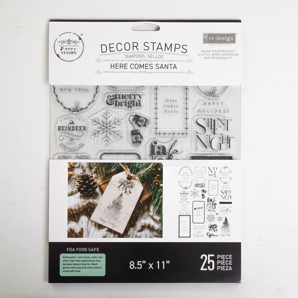 Here Comes Santa | Décor Clear Stamp – 1 Sheet, 8.5" x 11" | ReDesign with Prima